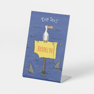 Signe De Table Oiseau de mer amusant entouré de dessins animés de