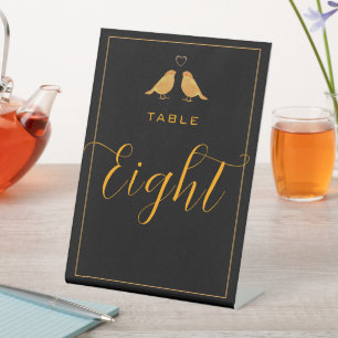 Signe De Table Oiseaux Élégants Noirs et Dorés Numéro de Table Hu