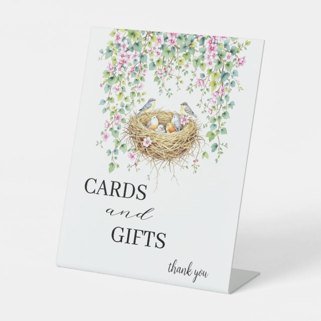 Signe De Table Oiseaux et fleurs modernes Cartes de mariage et ca (Recto)