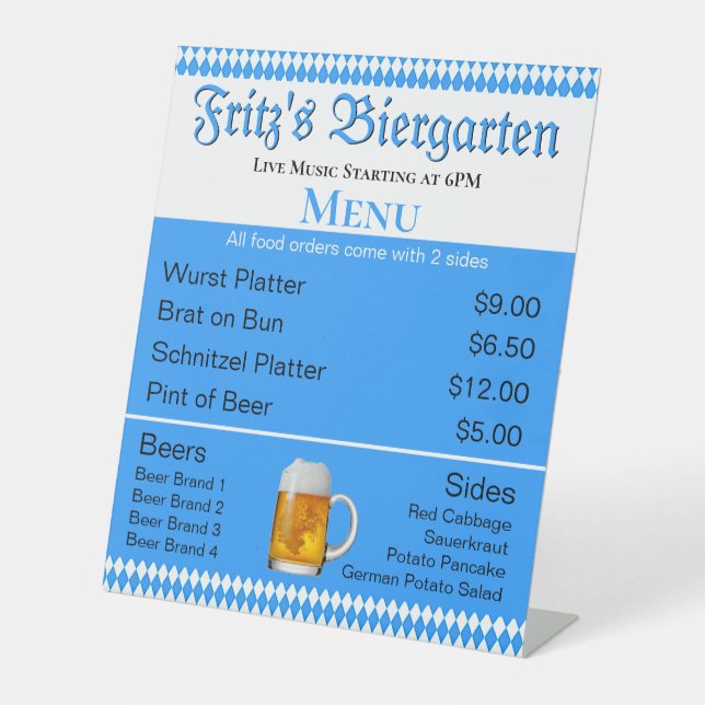 Signe De Table Oktoberfest Biergarten Menu Signal (Recto)