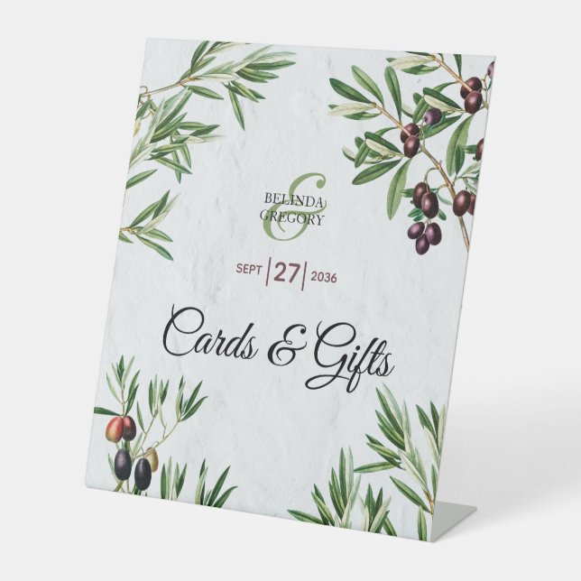 Signe De Table Olive Feuille Grec Ile Mariage Cartes & Cadeaux (Recto)