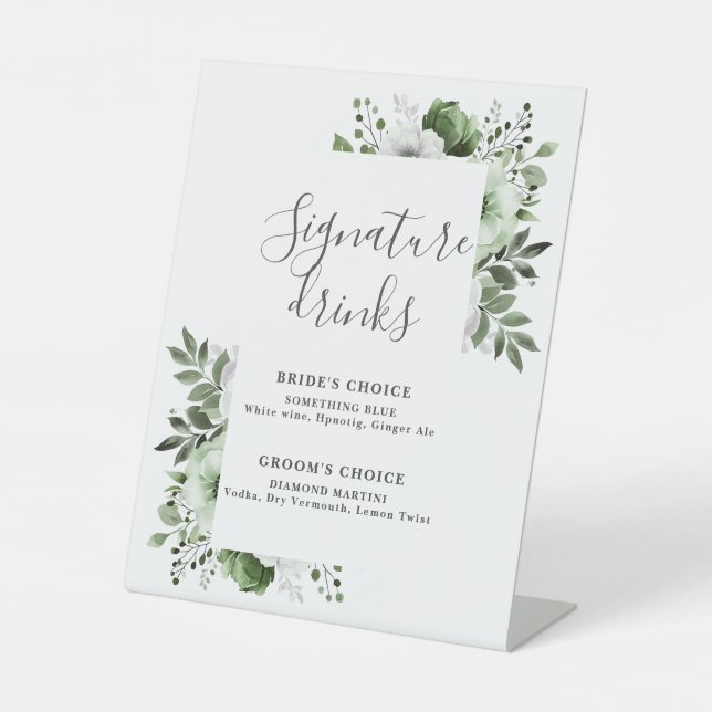 Signe De Table Olive Green Élégant Design Floral Signature Boisso (Recto)