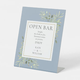 Signe De Table Open Bar Elegant Aquarelle Verdure Dusty Blue