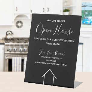 Signe De Table Open House Black White Real Agent Personnalisé