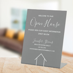 Signe De Table Open House Custom Real Estate Company Chic Grey