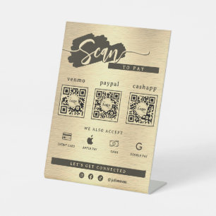 Signe De Table Or Métallisé Élégant Code Qr 3 Scan Pour Payer