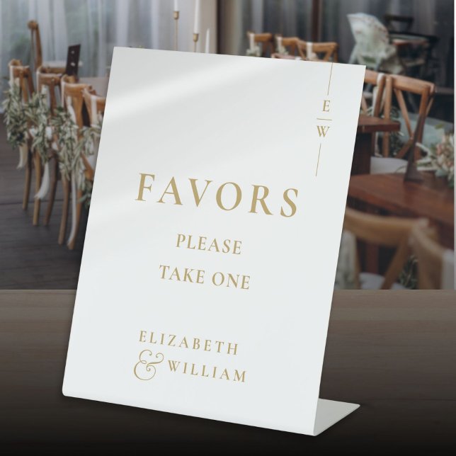 Signe De Table Or Moderne Élégant Monogramme favorise Mariage (Gold Modern Elegant Monogram Favors Wedding Pedestal Sign)