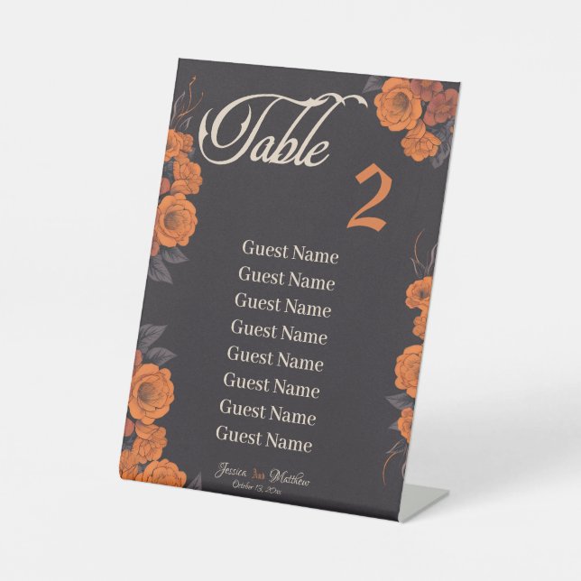 Signe De Table Orange Flowers tableau individuel (Recto)