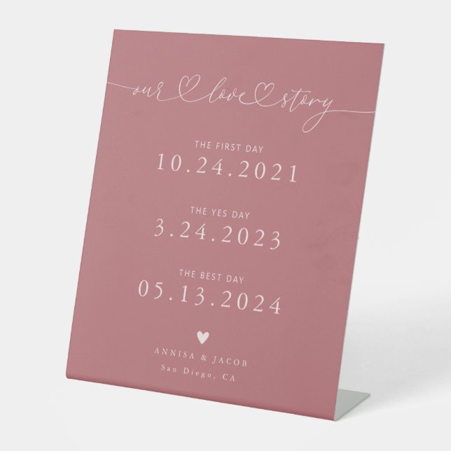 Signe De Table Our Love Story Hearts Pink Wedding Timeline (Recto)