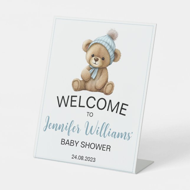 Signe De Table Ours en peluche bébé douche Accueil Piédestal (Recto)
