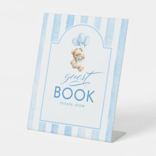 Signe De Table Ours en peluche Livre d'or Rayures Bleues Baby Sho