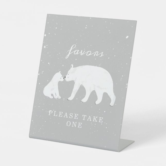 Signe De Table Ours polaire Neige Neutre Mama Baby shower Faveurs (Recto)