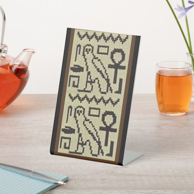 Signe De Table Owl Ankh Hieroglyphes Ecru Designer Crochet Imprim (In SItu)