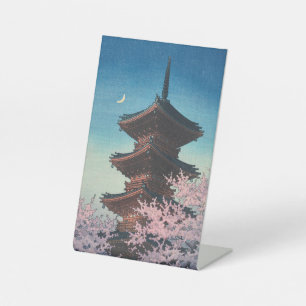 Signe De Table Pagode de printemps japonaise vintage en gravure s