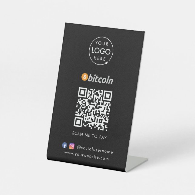 Signe De Table Paiement Bitcoin | Code QR scannable pour entrepri (Recto)