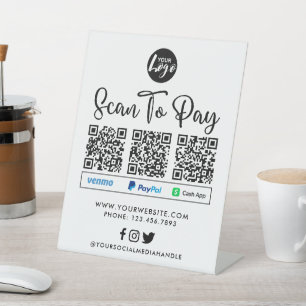 Signe De Table Paiement de code QR Logo de numérisation vers la