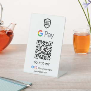 Signe De Table Paiement du code QR de Google Pay   Analyse blanch