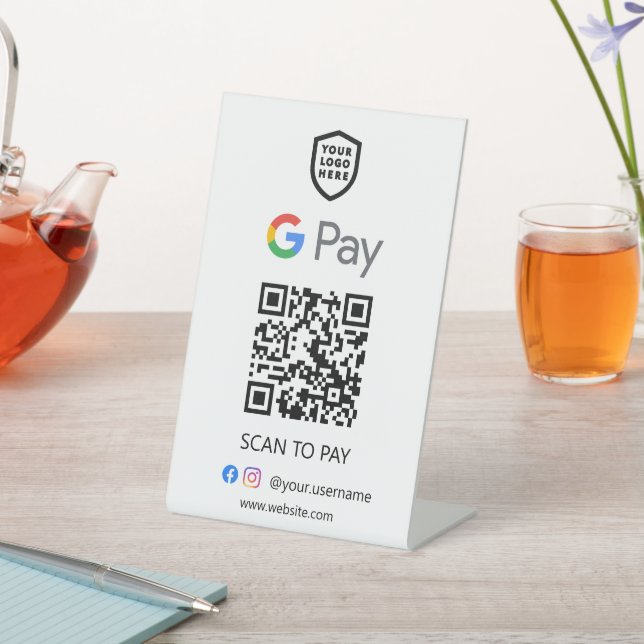 Signe De Table Paiement du code QR de Google Pay | Analyse blanch (In SItu)