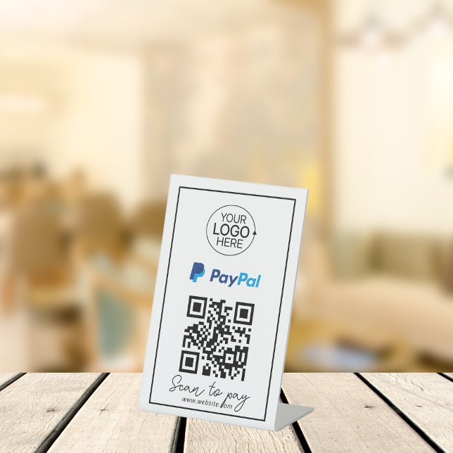Signe De Table Paiement du code QR PayPal Ajouter un logo Script  (PayPal QR Code Payment Add Logo Contactless Script Pedestal Sign)