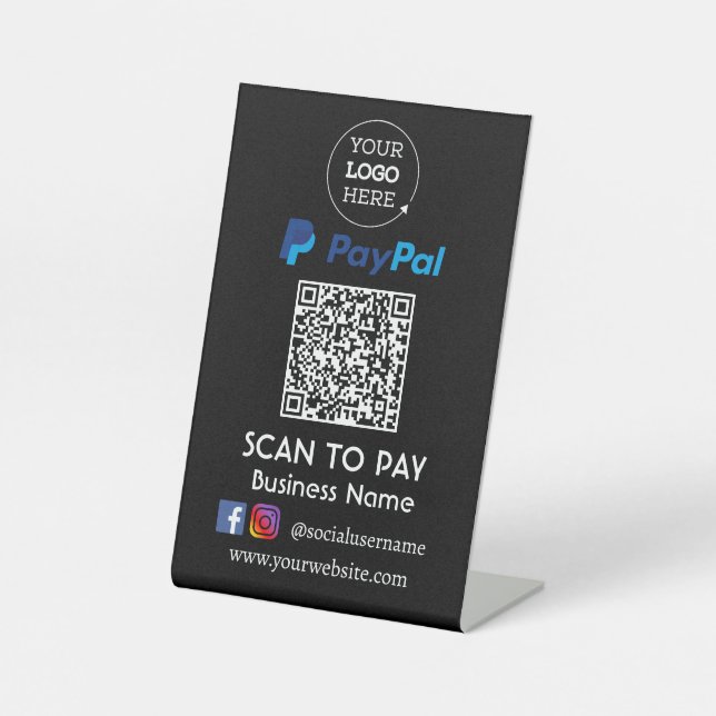 Signe De Table Paiement du code QR Paypal | Analyser pour payer (Recto)