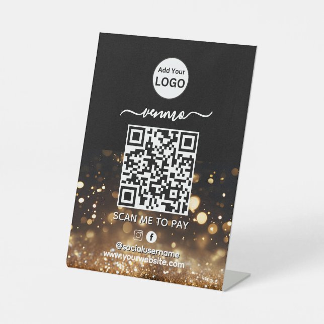 Signe De Table Paiement du code QR Venmo | Analyser pour payer le (Recto)