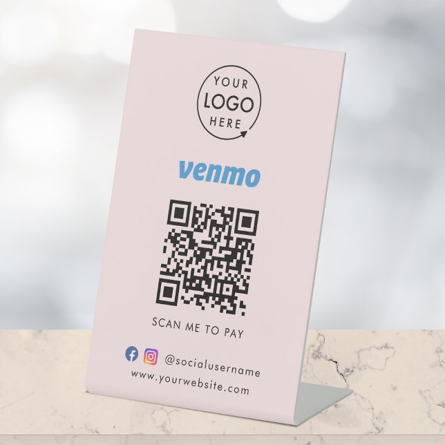 Signe De Table Paiement du code QR Venmo | Analyser pour payer le (Interactive "scan to pay” QR code cash wrap table signage for collecting digital payment by Venmo.)