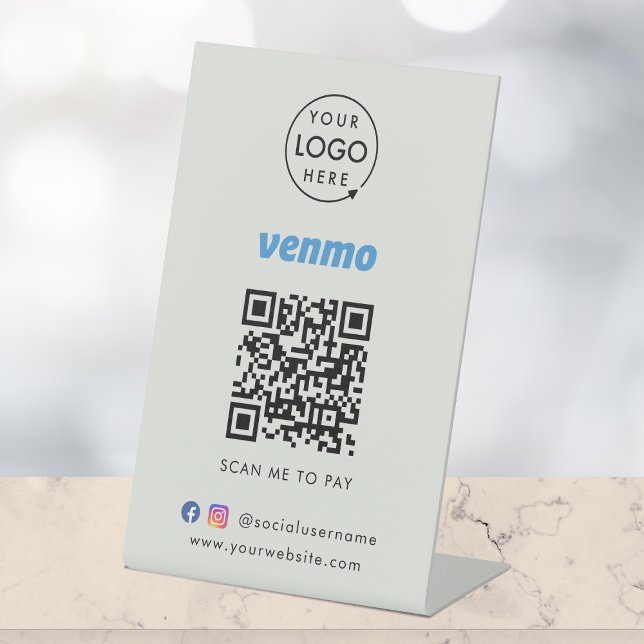 Signe De Table Paiement du code QR Venmo | Analyser pour payer le (Interactive "scan to pay” QR code cash wrap table signage for collecting digital payment by Venmo.)