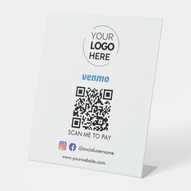 Signe De Table Paiement du code QR Venmo | Analyser pour payer le (Recto)