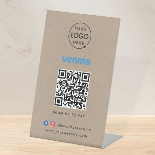 Signe De Table Paiement du code QR Venmo   Rustic Kraft Business 