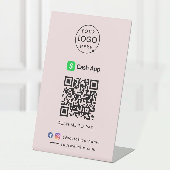Signe De Table Paiement électronique CashApp | QR Code rose moder (Interactive "scan to pay” QR code cash wrap table signage for collecting digital payment by CashApp.)