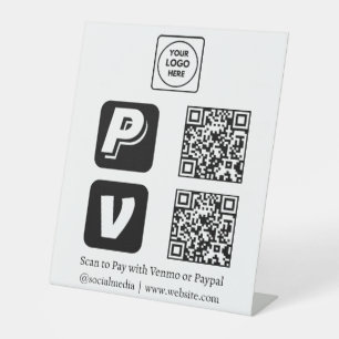 Signe De Table Paiement par code QR   Logo Venmo PayPal Scan-to-P