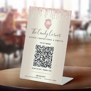 Signe De Table Paiement par code QR or rose fraise paillettes gou