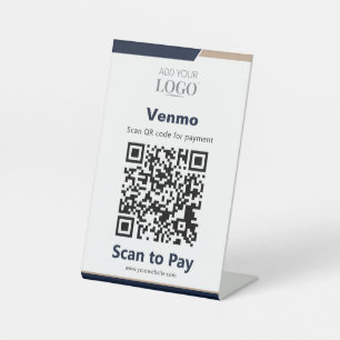 Signe De Table Paiement par scan de code QR sans contact Navy Gol