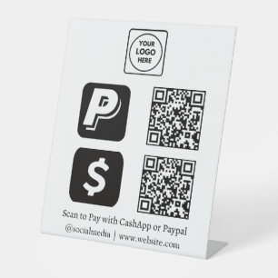 Signe De Table Paiement QR noir CashApp PayPal Signez pour paye