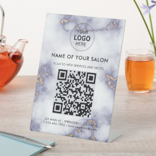 Signe De Table Paillettes dorées sur code QR d'affaires de salon 