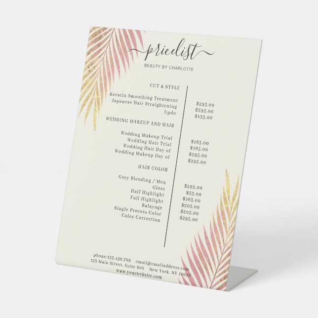 Signe De Table Palm Leafy Salon Tarifs (Recto)