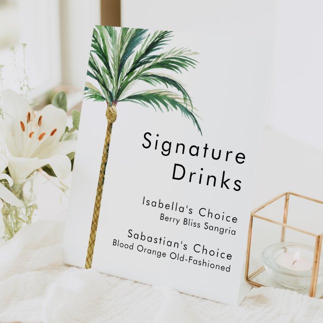 Signe De Table Palm Tree Destination Mariage Signature Boissons (Créateur téléchargé)