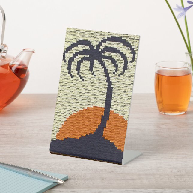 Signe De Table Palm Tree Tropical Sundown Designer Crochet Impres (In SItu)