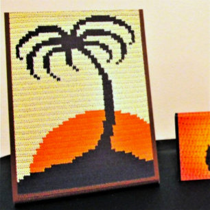 Signe De Table Palm Tree Tropical Sunset Designer Crochet Imprime