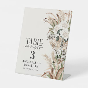 Signe De Table Pampas eucalyptus élégant numéro de table de maria