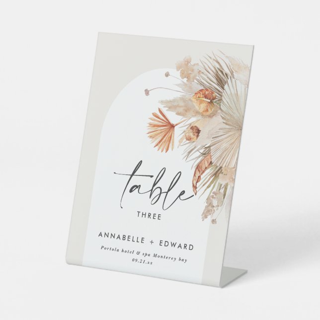 Signe De Table Pampas Grass Bohème fleuri Numéro de tableau  (Recto)