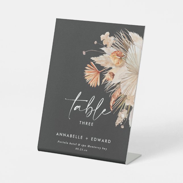 Signe De Table Pampas Grass Bohème fleuri Numéro de tableau Pedes (Recto)