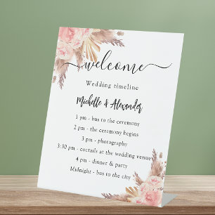 Signe De Table Pampas herbe rose programme de mariage floral cale