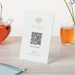 Signe De Table Pancarte Cœur Doré Moderne Wifi QR code Réseaux So