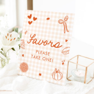 Signe De Table Pancarte de cadeaux Citrouille Gingham Automne Ché