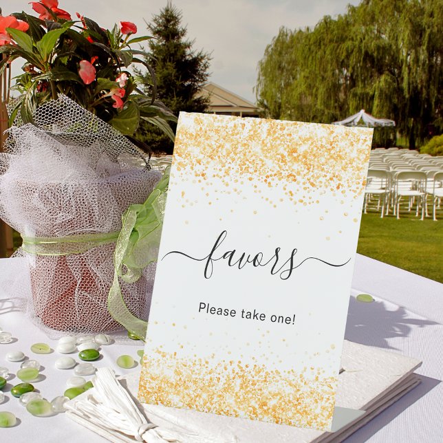 Signe De Table Pancarte de faveurs en confettis d'or blanc (Créateur téléchargé)