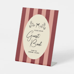 Signe De Table Pancarte de livre d'or de mariage rayée avec une t