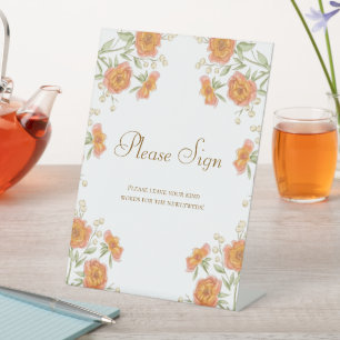 Signe De Table Pancarte de livre d'or de mariage Rose Orange
