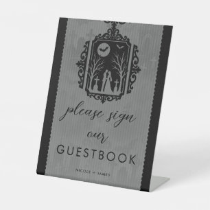 Signe De Table Pancarte de livre d'or noir et gris gothique Vœux