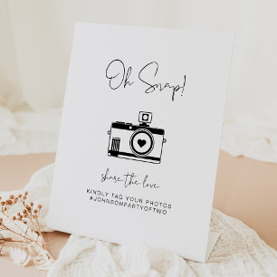 Signe De Table Pancarte de mariage avec photo et hashtag Modern M